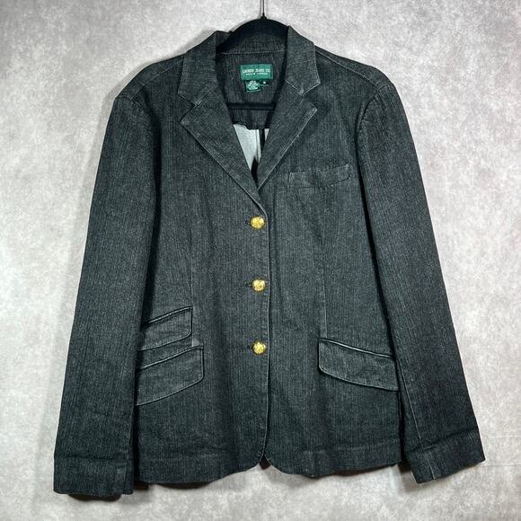Lauren Jeans Co. Ralph Lauren Jacket Womens 14 Black Denim Pockets Academia Geek - Picture 1 of 10